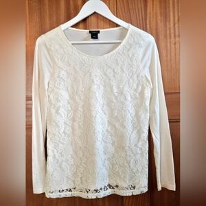 Ann Taylor Cream Lace Long Sleeve Top
